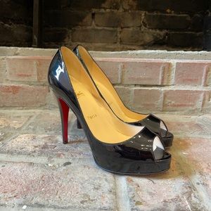 Christian Louboutin patent leather peep toe pumps